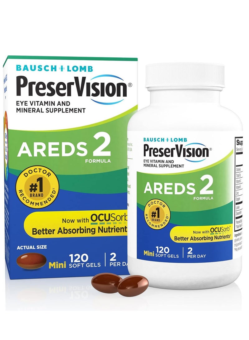 Bausch + Lomb PreserVision AREDS 2 Eye Vitamin & Mineral Supplement with OCUSorb, with Lutein & Zeaxanthin From Bausch + Lomb, 120 Soft Gels - Image 1