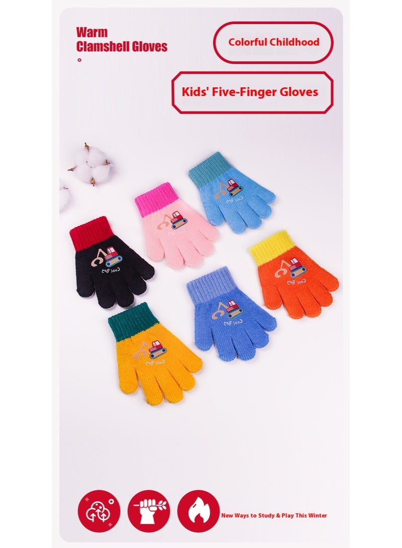 قفازات شتوية للأطفال، دافئة ومقاومة للبرد، قفازات محبوكة برسومات كرتونية لطيفة، لون أسود - Image 2