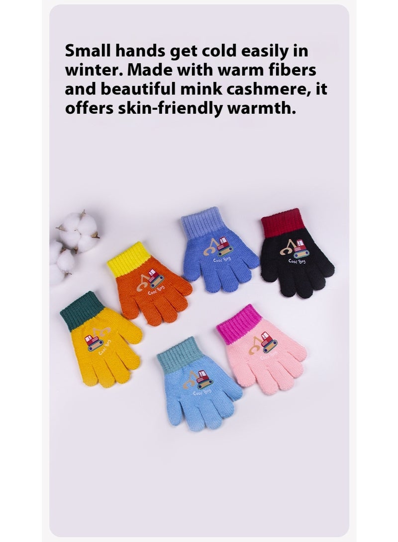 قفازات شتوية للأطفال، دافئة ومقاومة للبرد، قفازات محبوكة برسومات كرتونية لطيفة، لون أسود - Image 4