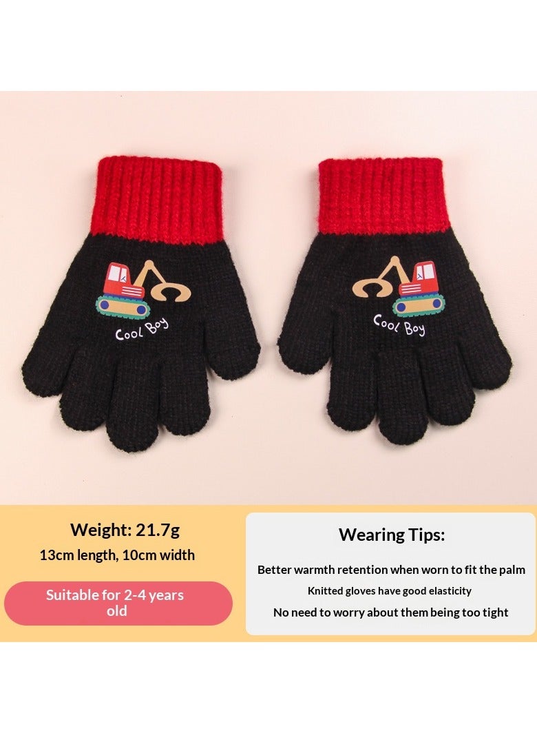 قفازات شتوية للأطفال، دافئة ومقاومة للبرد، قفازات محبوكة برسومات كرتونية لطيفة، لون أسود - Image 1