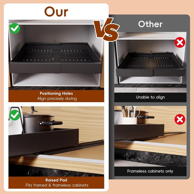 OneDream 2 Pack Pull Out Cabinet Organizer, 21" Deep Slide Out Drawers for Kitchen Cabinets, No Drill Adhesive Pull Out Drawers for Cabinets, Back Roll Out Shelves Adjustable Width 12.05"-20.4" - Image 2