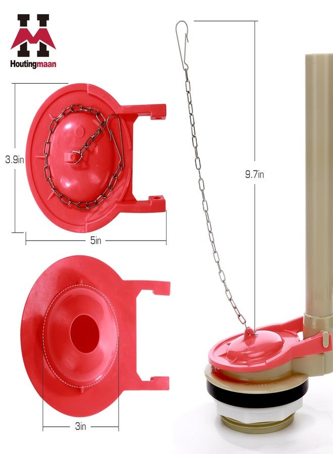 Houtingmaan Toilet Flapper Replacement Kit 2 Pack, Water Conserving Toilet Flappers for 3 Inch Flush Valves, Stainless Steel Chain, High Performance, Easy to Install, Red - Image 2