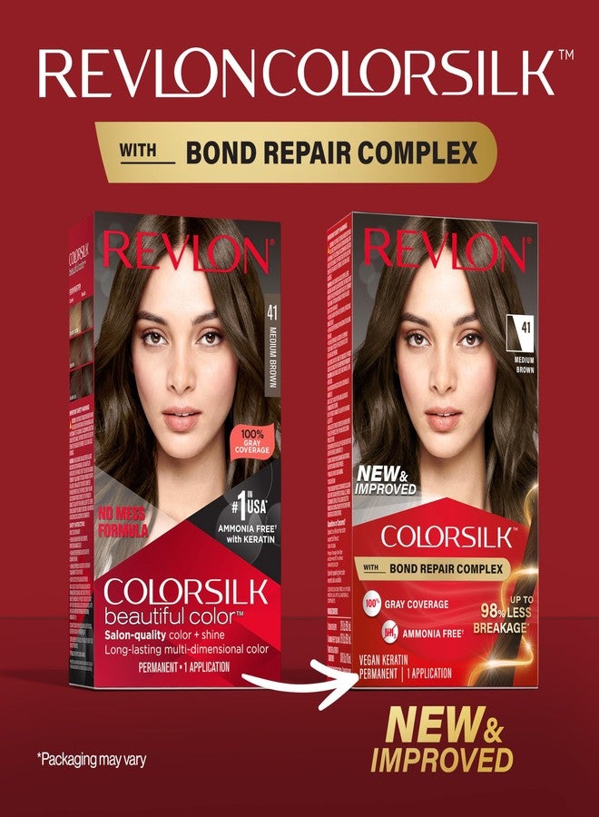 Revlon ColorSilk with Bond Repair Complex, Brown Permanent Hair Color, 100% Gray Coverage, Ammonia Free Hair Dye, Vegan Keratin, 41 Medium Brown (Pack of 3) - Image 2