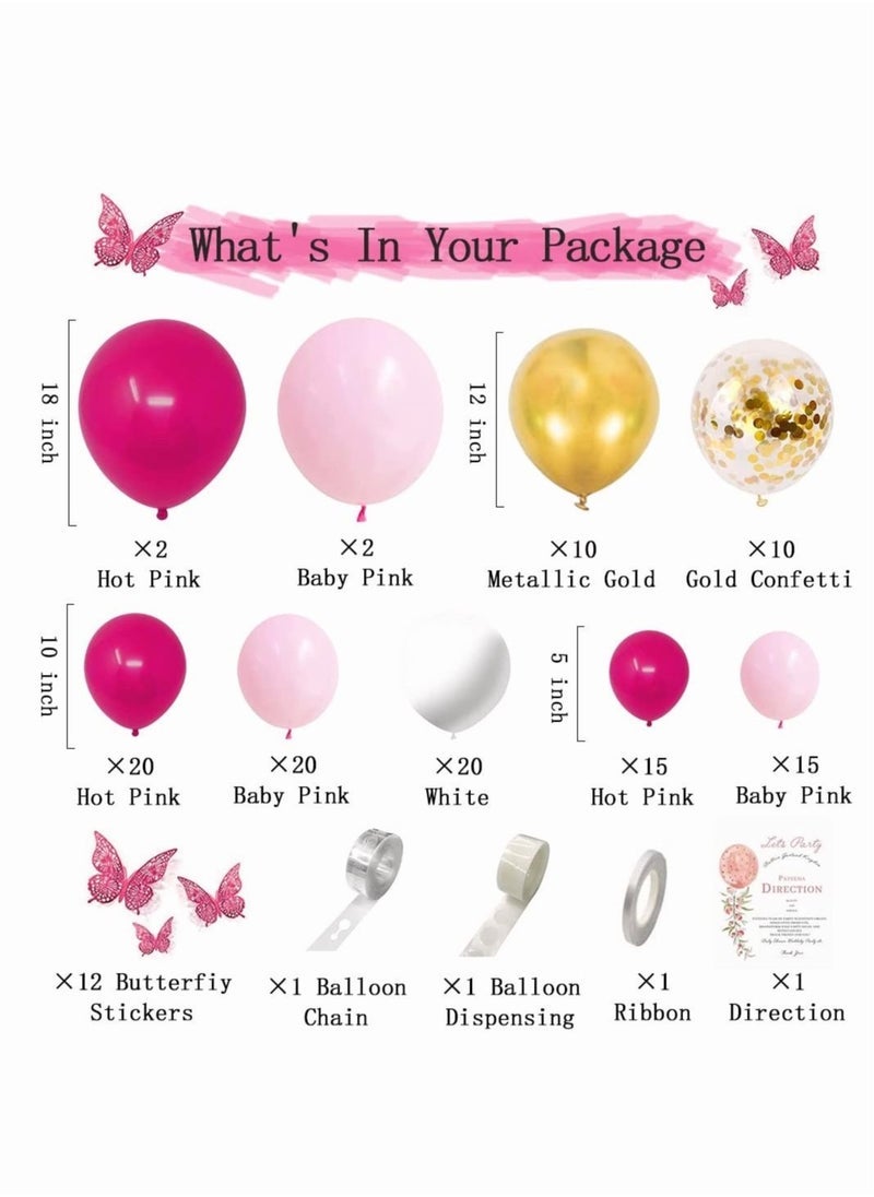 MIXDE 130Pcs Butterfly Pink Balloon Arch Garland Kit Rose Red and Gold Confetti Latex Party Balloons Accessories for Birthday Party Baby Shower Wedding Background Decorations - Image 2