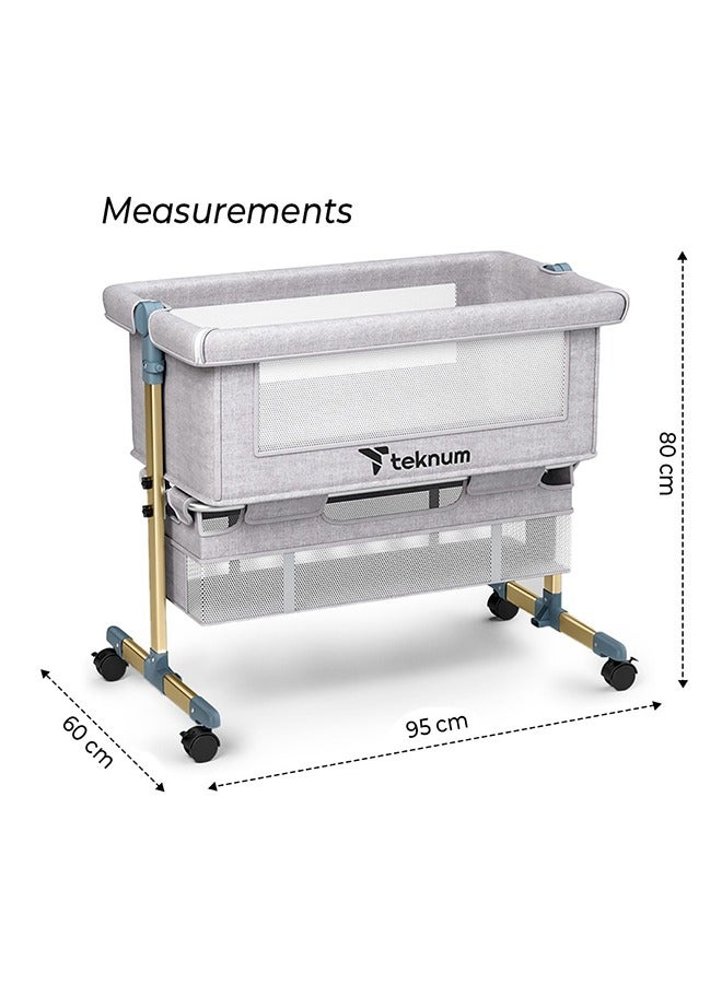 TEKNUM Sunshine Bedside Crib, Horizontally Adjustable - Light Grey  - Image 4