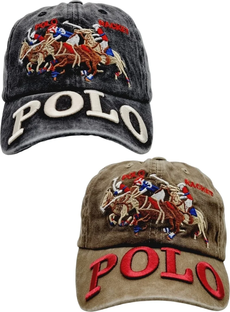 تيزجيلسين Children 8-16 Years Old Adjustable Polo Embroidered Cotton Hat Set of 2