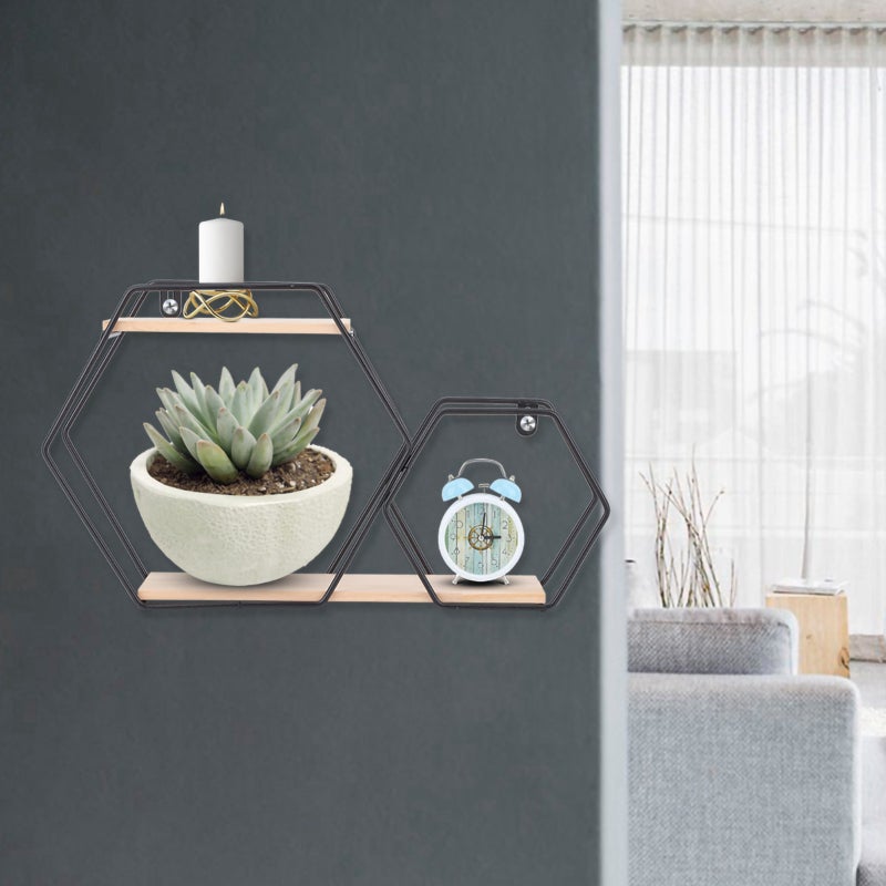 Floating Wall Shelf: Black Premium Iron & Wood - Durable Easy To Clean Decorative Storage Rack for Home Living Room Bedroom Office - Image 4