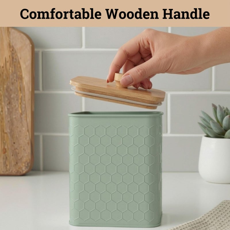 HB Design Co. Kitchen Canisters for Countertop Set of 4 - Textured Iron Kitchen Canisters with Airtight Lids - Flour Sugar Canister Set - Flour and Sugar Containers Farmhouse - Coffee Jar for Counter - Green Jar x4 - Image 4