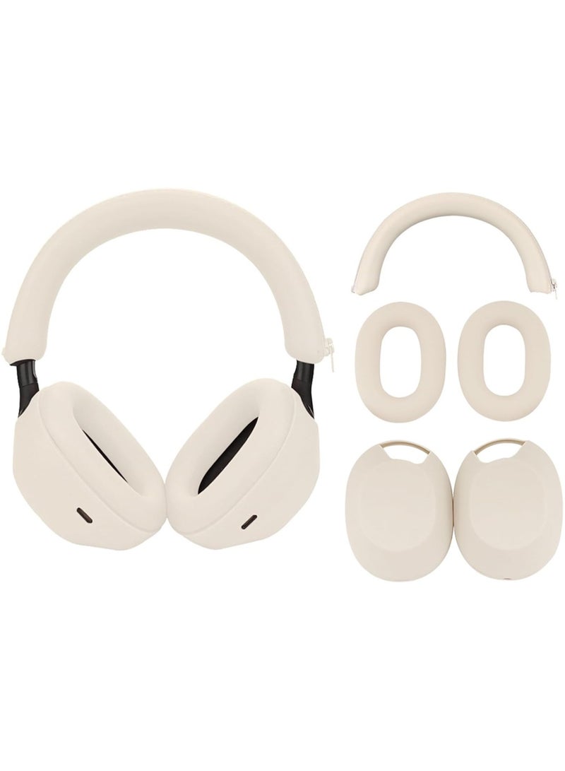 3 Pcs Case Cover for Sony WH-1000XM5 Headphones Embody EarPad Cover/Ear Cover/Headband Cover/Headband Cushion Protector Sweat Proof Soft Silicone Headphones Accessories (Off White)  - Image 1