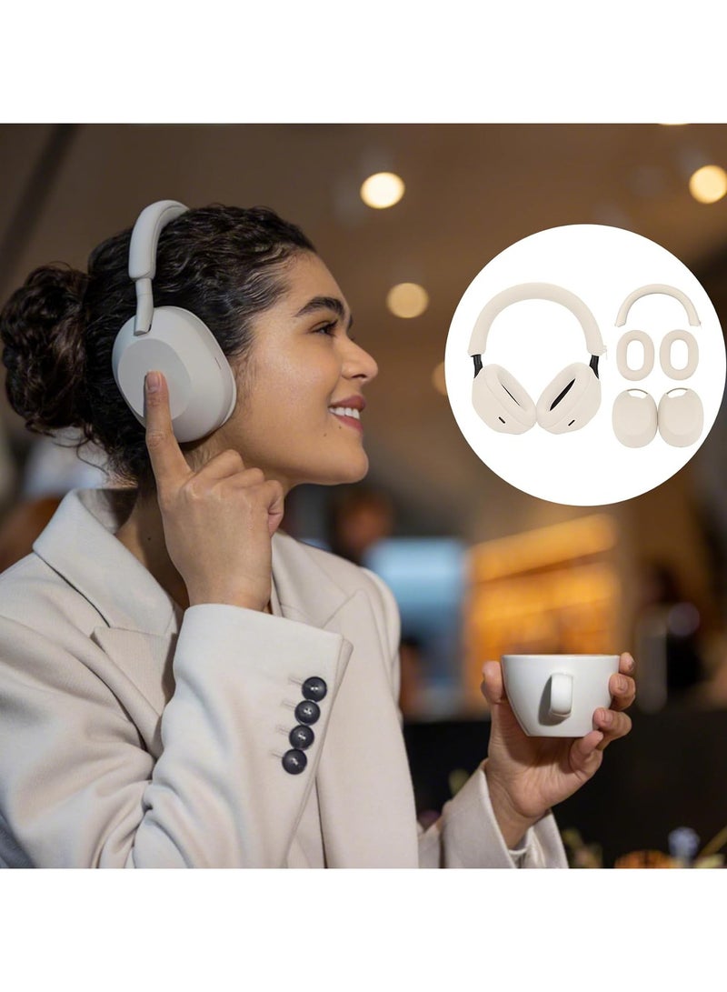 3 Pcs Case Cover for Sony WH-1000XM5 Headphones Embody EarPad Cover/Ear Cover/Headband Cover/Headband Cushion Protector Sweat Proof Soft Silicone Headphones Accessories (Off White)