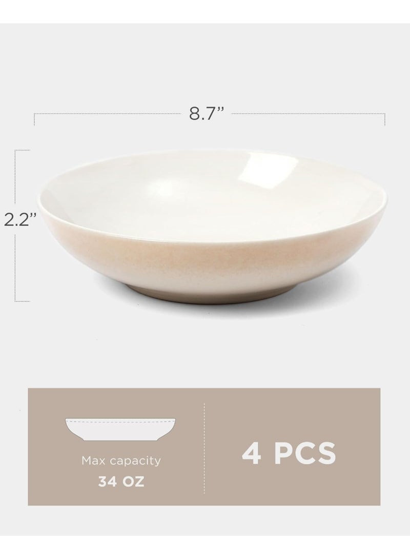 Famiware Glacier 4 Piece Stoneware Pasta Bowls Set in 8.7 inches, 34oz Serving Bowl for Pasta, Salad, Noodles, Scratch Resistant, Microwave & Dishwasher Safe, Honey Beige  - Image 2