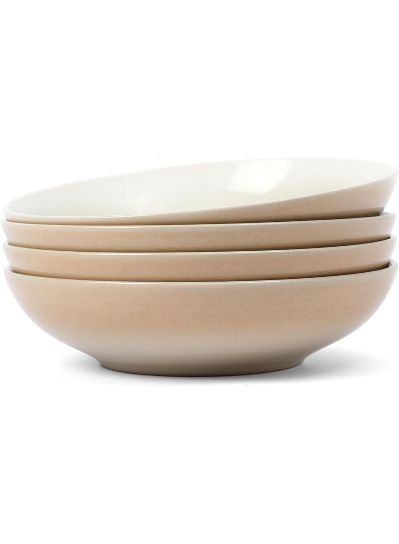 Famiware Glacier 4 Piece Stoneware Pasta Bowls Set in 8.7 inches, 34oz Serving Bowl for Pasta, Salad, Noodles, Scratch Resistant, Microwave & Dishwasher Safe, Honey Beige  - Image 1