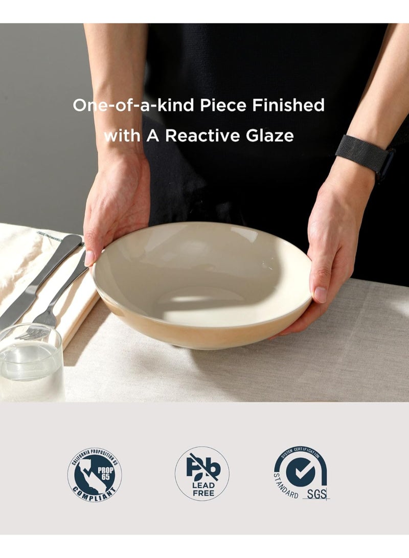 Famiware Glacier 4 Piece Stoneware Pasta Bowls Set in 8.7 inches, 34oz Serving Bowl for Pasta, Salad, Noodles, Scratch Resistant, Microwave & Dishwasher Safe, Honey Beige  - Image 4
