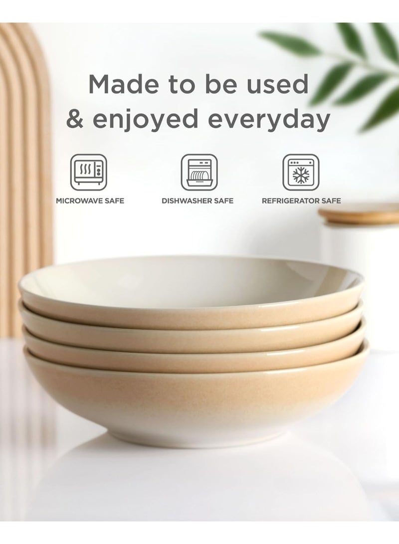 Famiware Glacier 4 Piece Stoneware Pasta Bowls Set in 8.7 inches, 34oz Serving Bowl for Pasta, Salad, Noodles, Scratch Resistant, Microwave & Dishwasher Safe, Honey Beige  - Image 3