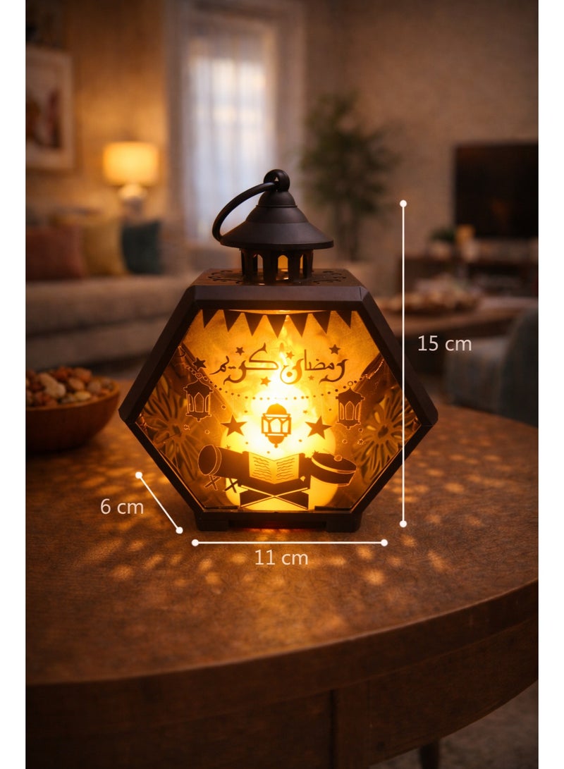 فانوس رمضان ميني ديكور منزلي مضيء بالبطاريات – أكريليك أسود – موديل 473-9 - Image 1