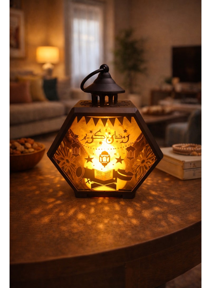 فانوس رمضان ميني ديكور منزلي مضيء بالبطاريات – أكريليك أسود – موديل 473-9 - Image 3