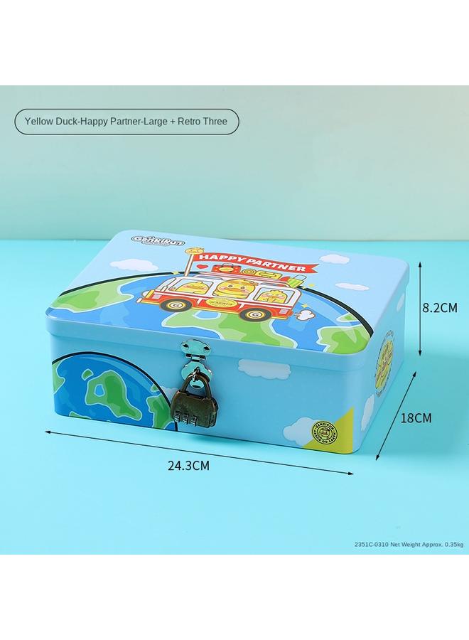 Bluejw Genkikun Yellow Duck Creative Wrought Iron Storage Box With Lock Certificate Sundries Finishing Box Tinplate Packaging Empty Box - Image 1