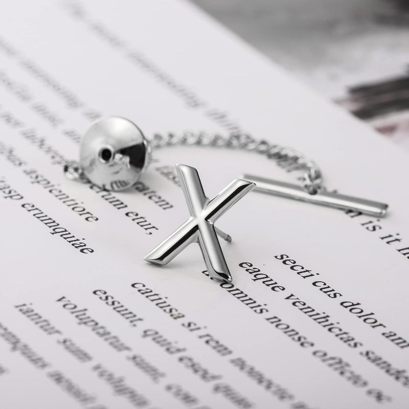AMITER Men Tie Tack Initial Gold/Silver Tie Pin with Chain Clips for Necktie, Bow Tie & Hat - Image 5