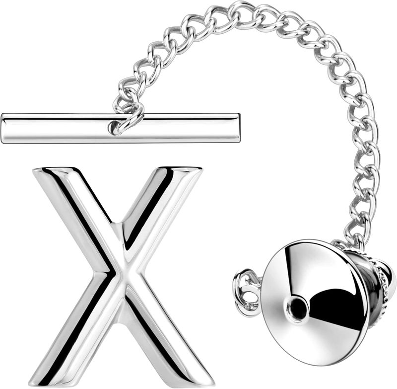 AMITER Men Tie Tack Initial Gold/Silver Tie Pin with Chain Clips for Necktie, Bow Tie & Hat - Image 1