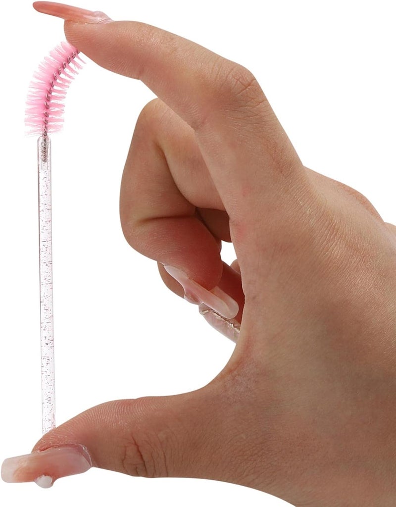Tbestmax 100 Pcs Disposable Mascara Wands, Crystal Eyebrow Spoolies Brush for Eyelash Extensions, Pink Lash Brushes with Container - Image 5