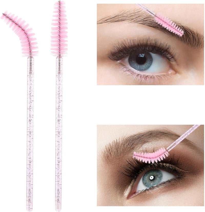 Tbestmax 100 Pcs Disposable Mascara Wands, Crystal Eyebrow Spoolies Brush for Eyelash Extensions, Pink Lash Brushes with Container - Image 3