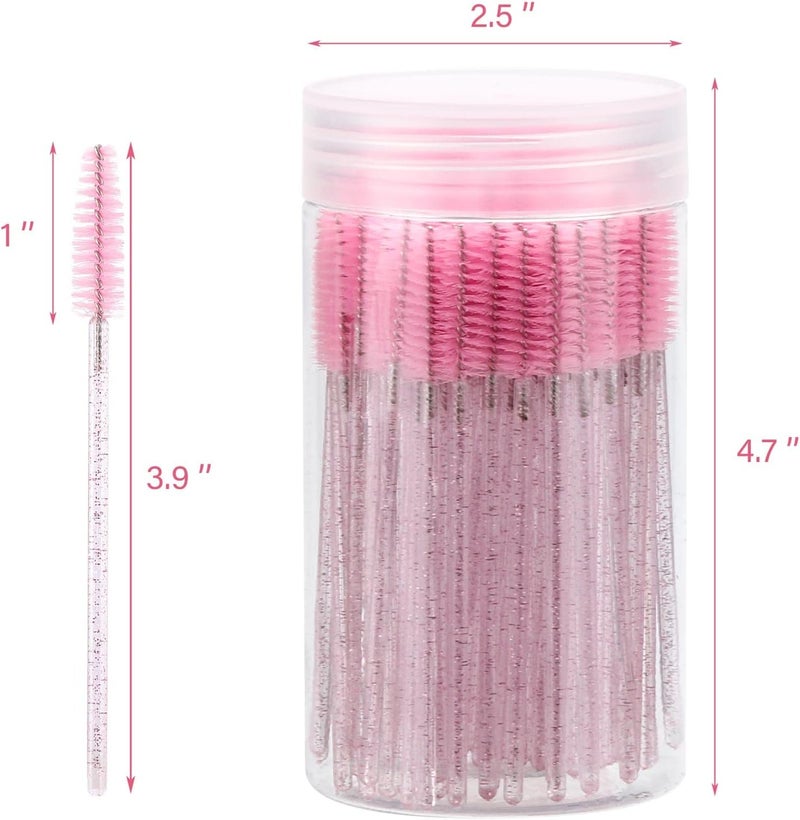 Tbestmax 100 Pcs Disposable Mascara Wands, Crystal Eyebrow Spoolies Brush for Eyelash Extensions, Pink Lash Brushes with Container - Image 2