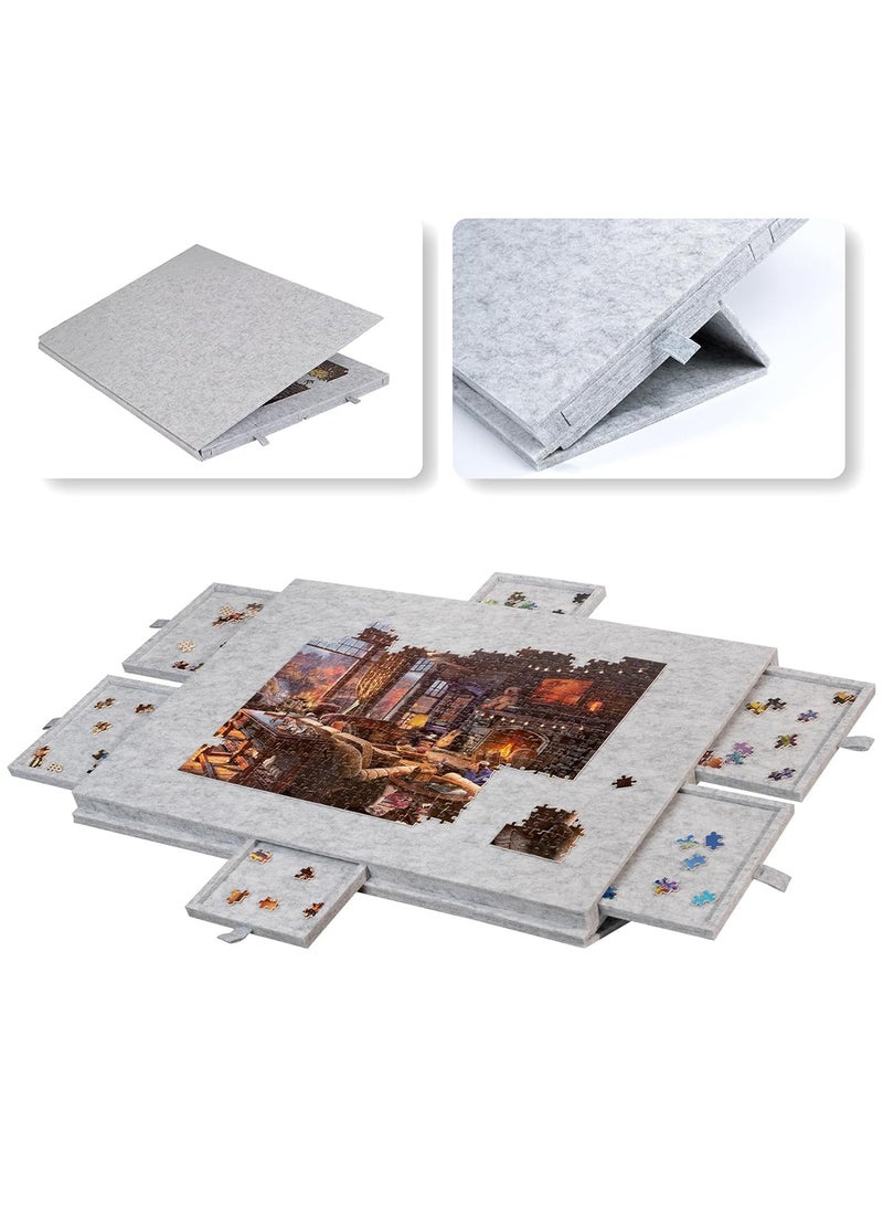 Delehehe Tilting Puzzle Board，Portable Jigsaw Puzzle Table for Up to 1000 Pieces，with 2-in-1 Designed Stand & Cover, Super Lightweight Felt Plateau Storage with 6 Drawers for Adults & Kids - Image 1
