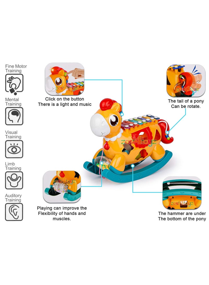 Let your child have fun and learn at the same time with this magical rocking horse!   - Colorful xylophone piano to boost hearing and creativity   - Shape sorting games to improve focus and hand-eye coordination   - Safe rocking horse for movement and balance   - Rotating balls and colorful beads to develop fine motor skills   - Bright, child-safe colors   - Enhances intelligence, sensory skills, and attention span   - Suitable for kids 1 year and up – a perfect gift for boys and girls! - Image 5