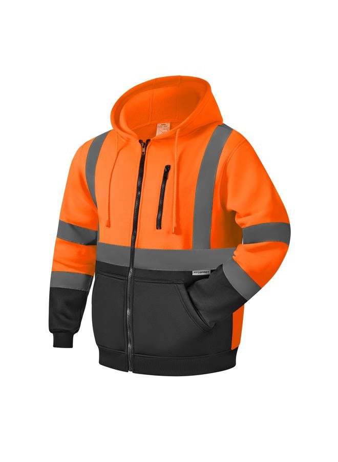 HYCOPROT High Visibility Safety Hoodie Hi Vis Safety Sweatshirts Fleece Lightweight Reflective Work Jacket Pockets Full Zip Safety Coat Drawstring Workwear Wear Warm Top for Men Women EN ISO 20471 - Image 1