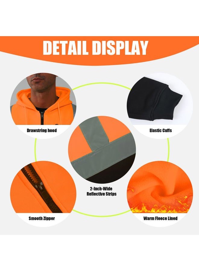 HYCOPROT High Visibility Safety Hoodie Hi Vis Safety Sweatshirts Fleece Lightweight Reflective Work Jacket Pockets Full Zip Safety Coat Drawstring Workwear Wear Warm Top for Men Women EN ISO 20471 - Image 5