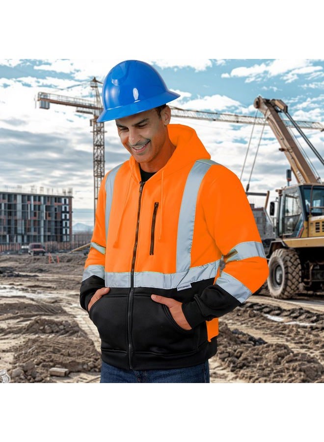 HYCOPROT High Visibility Safety Hoodie Hi Vis Safety Sweatshirts Fleece Lightweight Reflective Work Jacket Pockets Full Zip Safety Coat Drawstring Workwear Wear Warm Top for Men Women EN ISO 20471 - Image 3