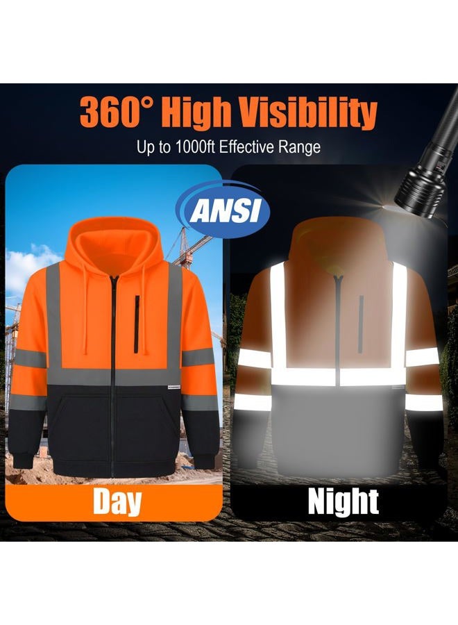 HYCOPROT High Visibility Safety Hoodie Hi Vis Safety Sweatshirts Fleece Lightweight Reflective Work Jacket Pockets Full Zip Safety Coat Drawstring Workwear Wear Warm Top for Men Women EN ISO 20471 - Image 4