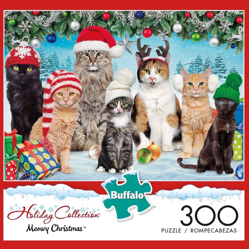 Buffalo Games - Meowy Christmas - 300 Piece Holiday Jigsaw Puzzle - Colorful, Festive Puzzles for Adults â€“ Precision-Cut Pieces, Beautiful Winter Artwork - Image 3