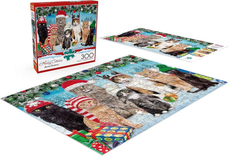 Buffalo Games - Meowy Christmas - 300 Piece Holiday Jigsaw Puzzle - Colorful, Festive Puzzles for Adults â€“ Precision-Cut Pieces, Beautiful Winter Artwork - Image 4