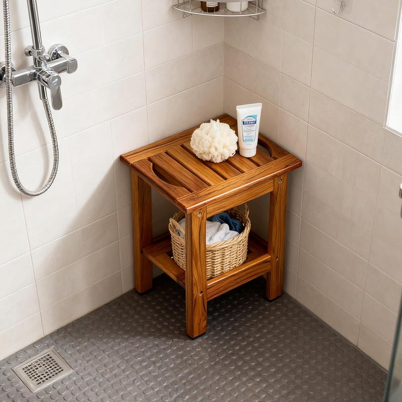 يوتوب لايك { "titleAr": "Utoplike Teak Shower Bench, كرسي دش خشبي مدمج مع رف ومقبض، كرسي استحمام خشبي صغير مكون من طابقين بأقدام مانعة للانزلاق للاستخدام في الحمامات أو الأحواض الاستحمام أو الأماكن الخارجية" "detailsAr": " "رف مزدوج عملي: ي - Image 5