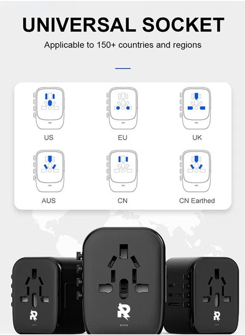 Rock Pow Universal Power Travel Adapter, 5 in 1 European Travel Plug Adapter W/ 3.5A 2xUSB-A and 2xUSB C Wall Charger and Worldwide AC Outlet for Europe USA UK AUS Asia  - Image 4