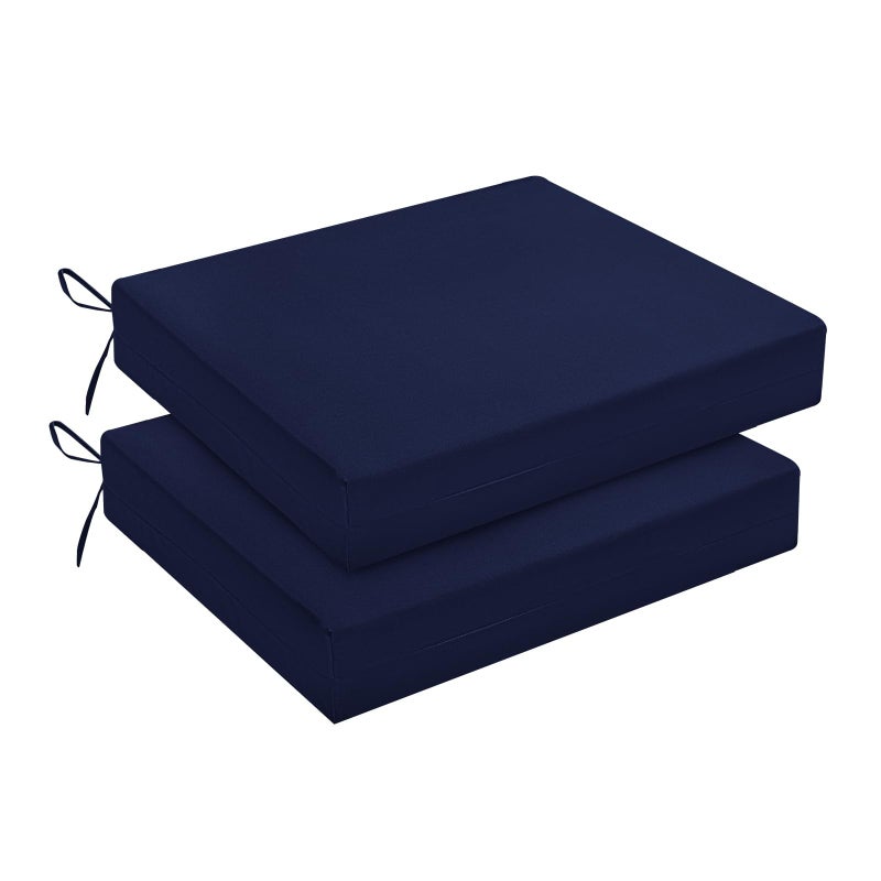 downluxe Outdoor Chair Cushions Set of 2 for Patio Furniture WaterResistant Square Corner Patio Chair Cushions with Ties High Density Foam Outdoor Seat Cushion 185 X 16 X 3 Navy - Image 2