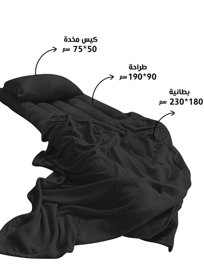 أسرار باكيج راحة السفر والضيوف – طقم نوم متكامل 3 قطع | بطانية 230×180 سم، طرّاحة 190×90 سم، كيس مخدة 75×50 سم، مثالي للسفر، الرحلات والضيافة - أسود - Image 4