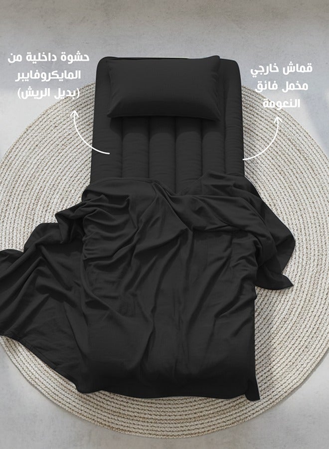 أسرار باكيج راحة السفر والضيوف – طقم نوم متكامل 3 قطع | بطانية 230×180 سم، طرّاحة 190×90 سم، كيس مخدة 75×50 سم، مثالي للسفر، الرحلات والضيافة - أسود - Image 5