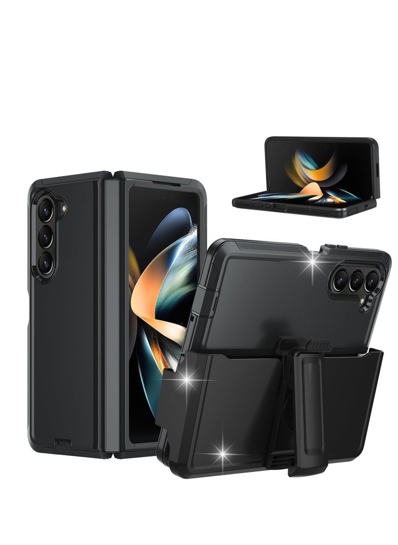 Compatible for Samsung Galxay Z Fold 5 Case with Belt Clip Holster, Military Upgrade Protection, Shockproof Anti-Drop, Swivel Belt Clip Holster Case with Kickstand for Galaxy Z Fold 5(Black)