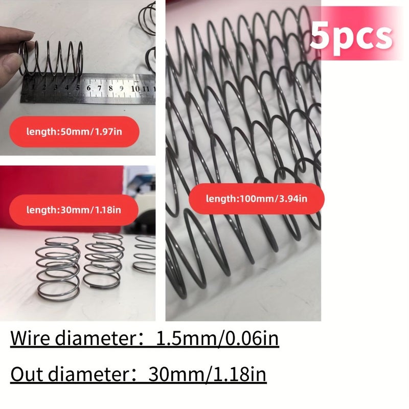 5 Pcs Compression Spring 1.5mm Wire Diameter 30mm Outer Diameter Length 50mm Spring Steel For Household Repairs Toy Assembly Daily Replacement - Image 1