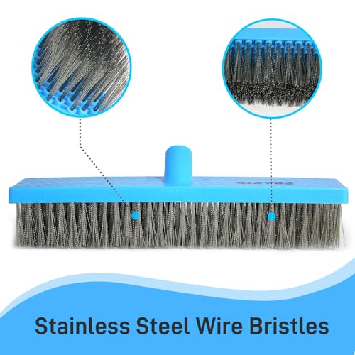 FRAXIR Stainless Steel Wire Broom Deck Scrubber Brush with 55” Adjustable Length Sturdy Long Handle, Stainless Steel Outdoor Broom for Cleaning Moss Concrete Floors Grout Gardens Patios - Image 2