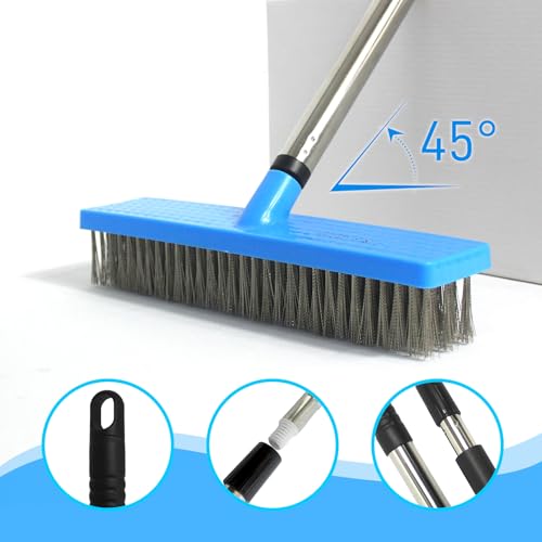 FRAXIR Stainless Steel Wire Broom Deck Scrubber Brush with 55” Adjustable Length Sturdy Long Handle, Stainless Steel Outdoor Broom for Cleaning Moss Concrete Floors Grout Gardens Patios - Image 4