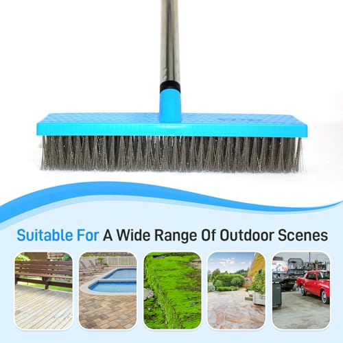 FRAXIR Stainless Steel Wire Broom Deck Scrubber Brush with 55” Adjustable Length Sturdy Long Handle, Stainless Steel Outdoor Broom for Cleaning Moss Concrete Floors Grout Gardens Patios - Image 5
