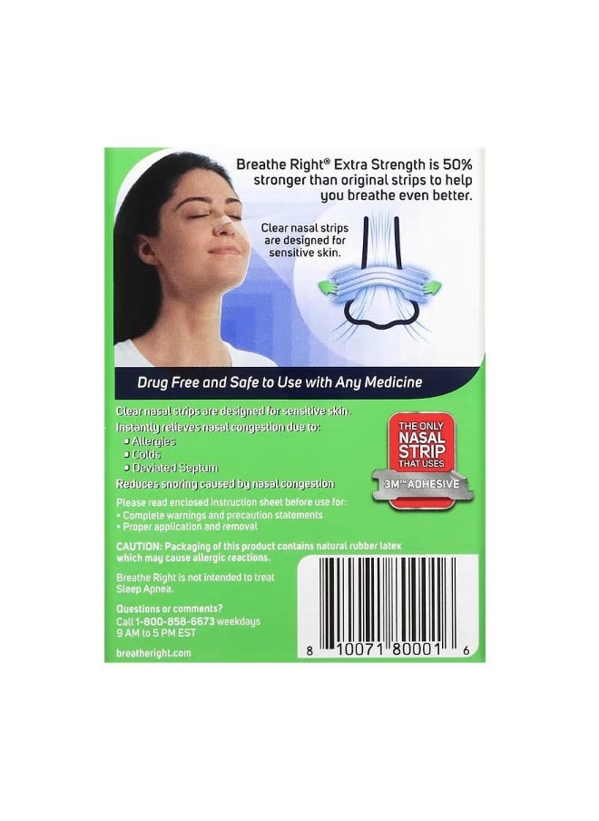 Breathe Right - Nasal Strips Extra Strength For Sensitive Skin 26 Clear Strips - Image 1
