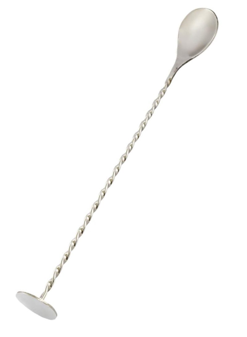 BarPros Professional Grade Stainless Steel Mixing Spoon with Flat End, 30cm - Silver - Image 1