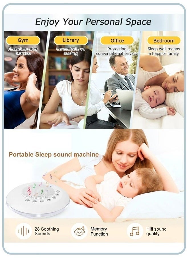 GUDOO - White Noise Machine Baby Travel Noise Machine with 28 Sleep Soothing Sounds for Home Office Nursery 3 Timer Memory Function Rechargeable - Image 1