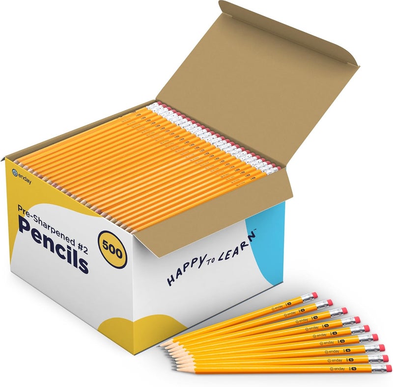 Enday #2 Pencils Bulk - 500 Pack - Pre-Sharpened #2 Wood-Cased Yellow Sharpened Pencils for Kids with Latex-Free Eraser Top for Office and Classroom Supplies - Image 1