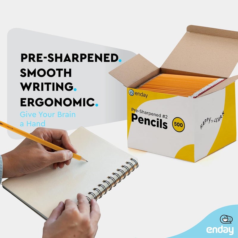 Enday #2 Pencils Bulk - 500 Pack - Pre-Sharpened #2 Wood-Cased Yellow Sharpened Pencils for Kids with Latex-Free Eraser Top for Office and Classroom Supplies - Image 2