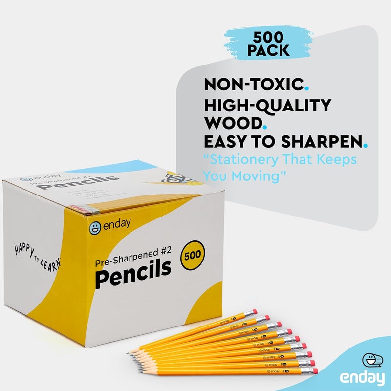 Enday #2 Pencils Bulk - 500 Pack - Pre-Sharpened #2 Wood-Cased Yellow Sharpened Pencils for Kids with Latex-Free Eraser Top for Office and Classroom Supplies - Image 5